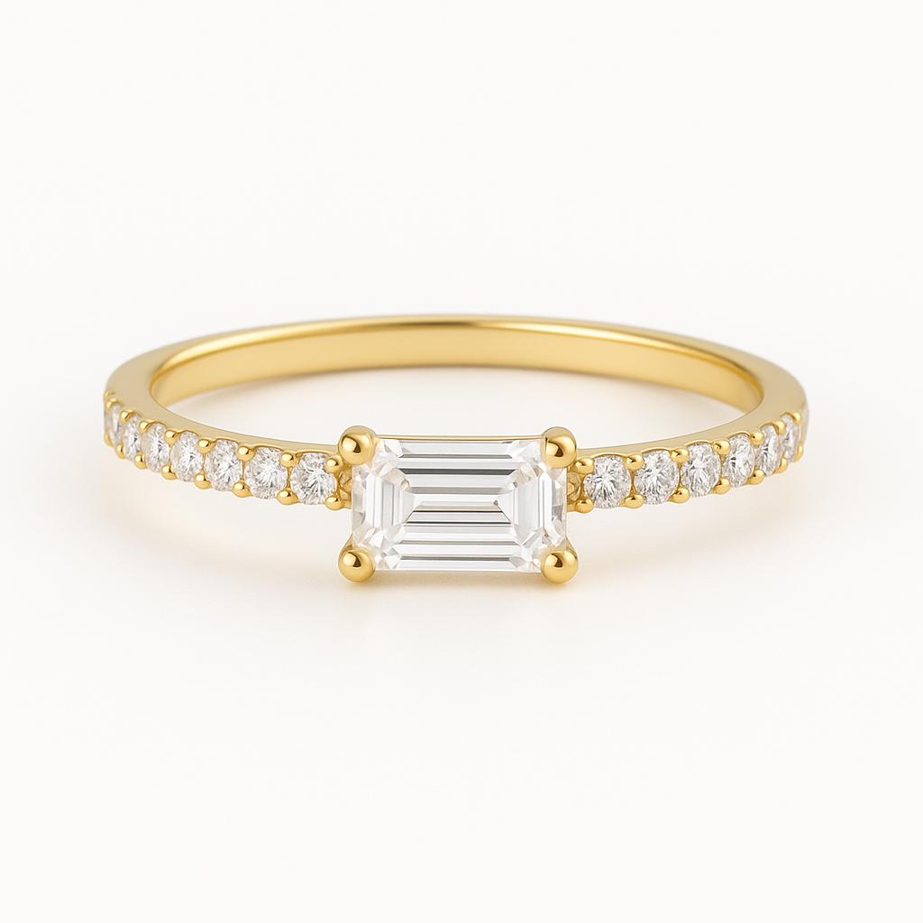 0.3 Carat Emerald Moissanite East West Ring
