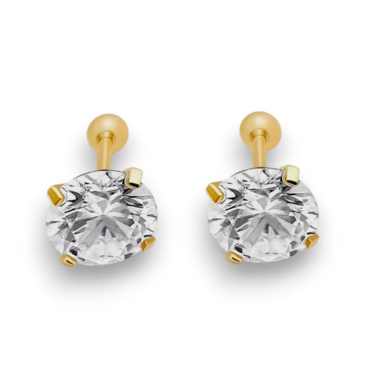 Round Cut Moissanite 14K Gold Sleeper Studs