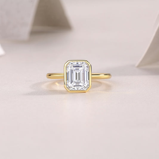2.23 Carat Emerald Cut Moissanite Bezel Ring