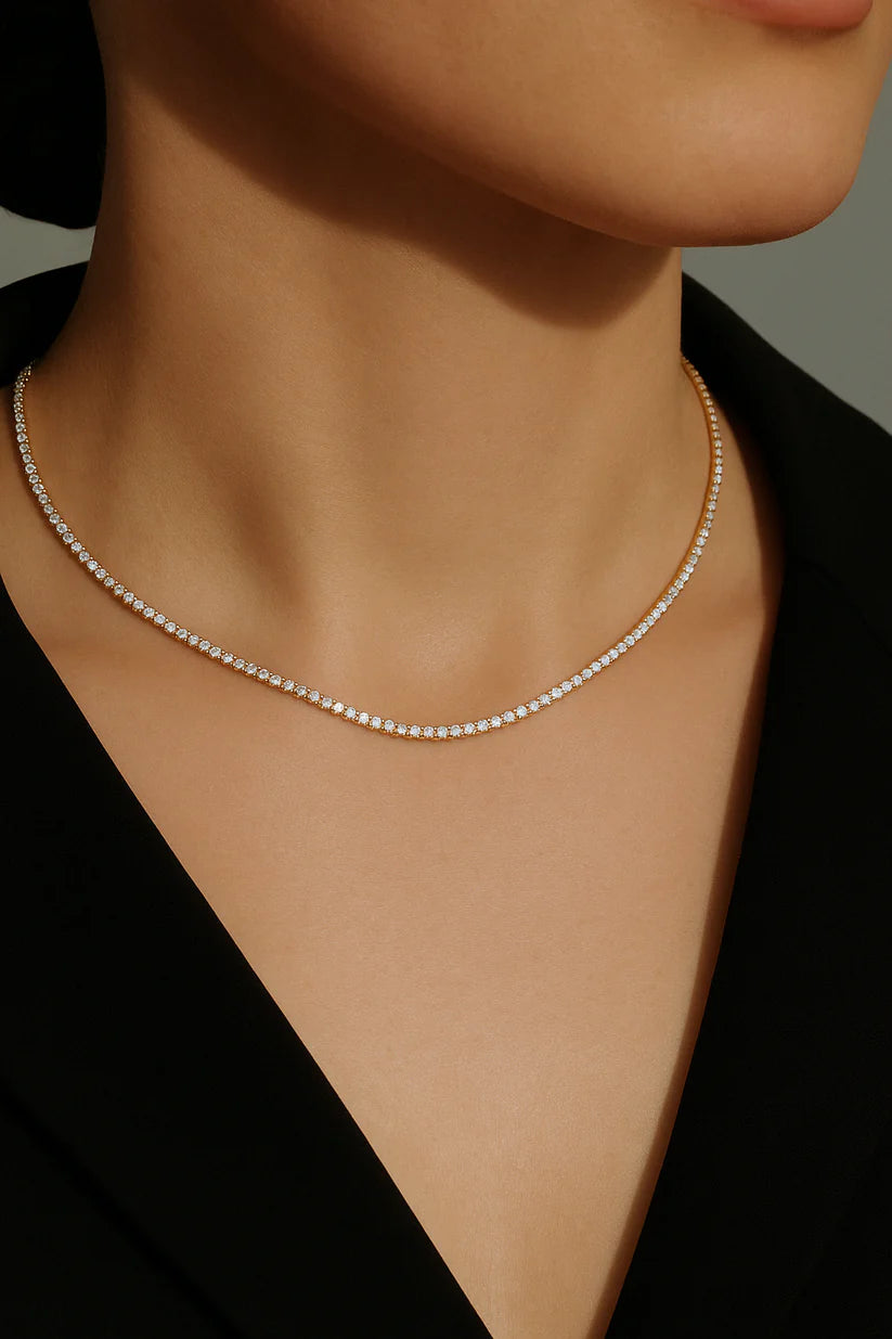 Necklace on a mannequin with a black background