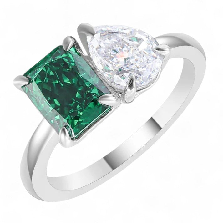 3.3 carat tw Pear & Radiant Green Moissanite Ring