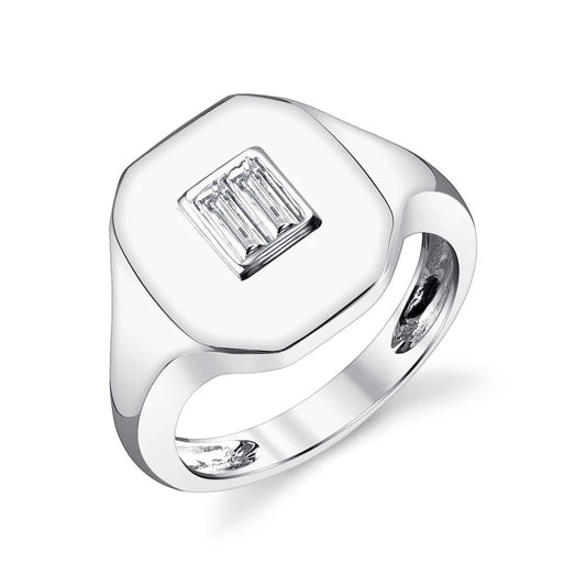 Baguette Moissanite Signet Ring
