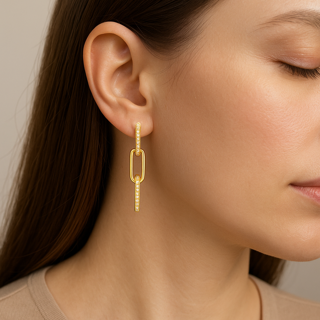 Gold Moissanite Link Drop Earrings
