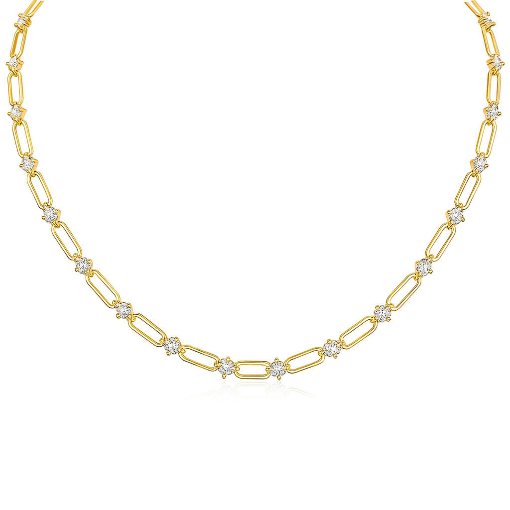 Gold Link Moissanite Choker Necklace