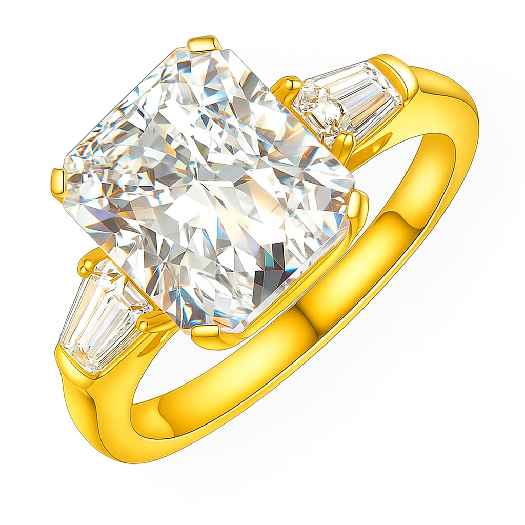 5 Carat tw Radiant Cut Crushed Ice Moissanite Trilogy Ring