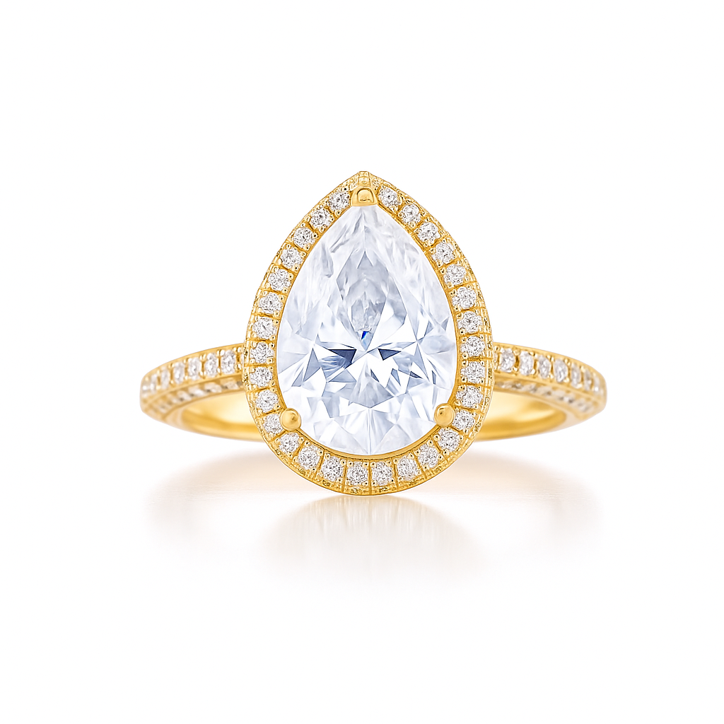 2 carat Pear Cut Moissanite Halo Ring 3D pave Ring
