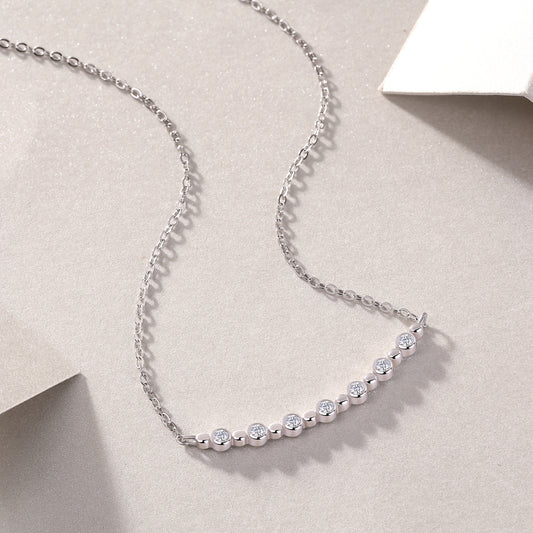Sterling silver moissanite bezel necklace with round stones – ethical diamond jewellery Australia, dainty sustainable necklace, moissanite jewellery Sydney