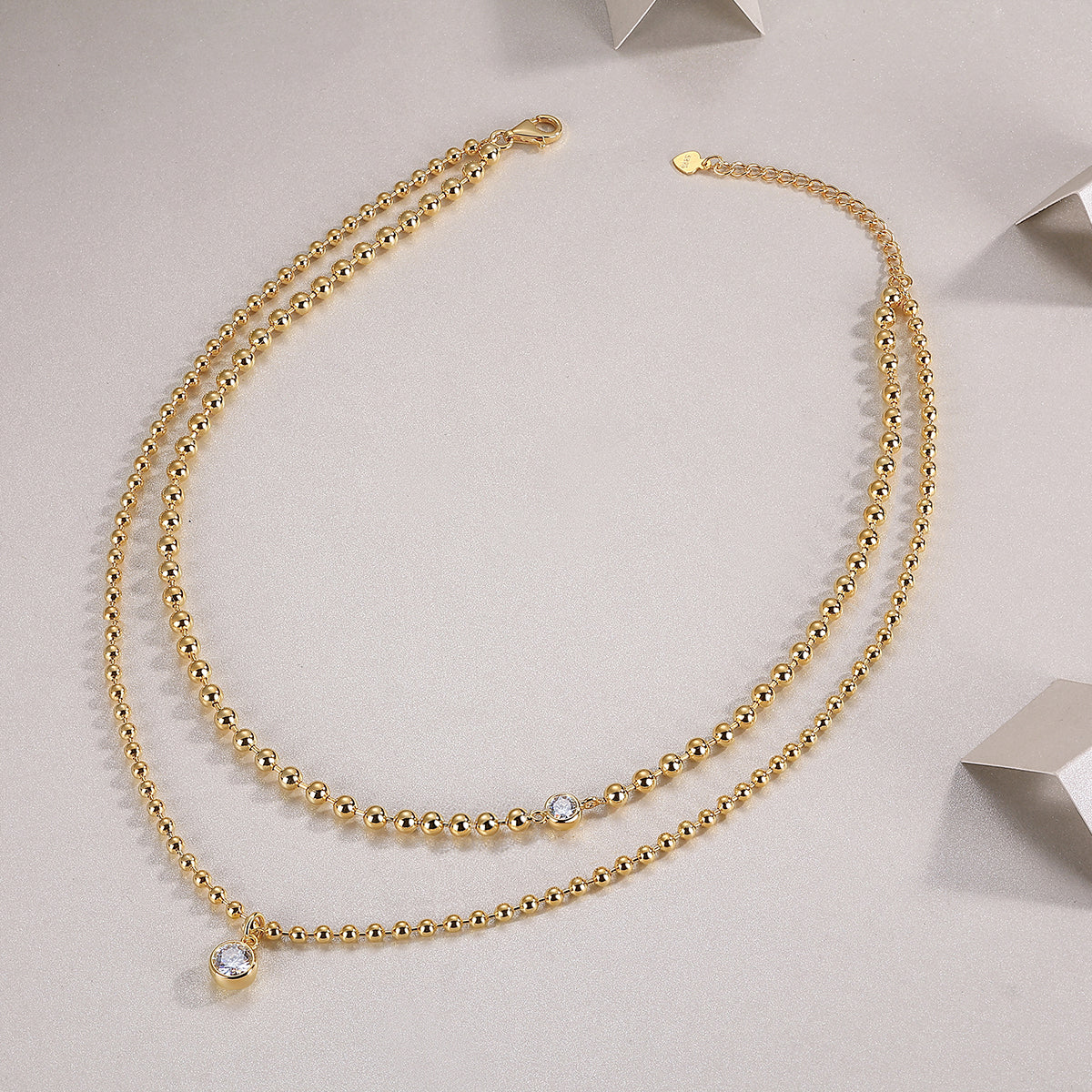 Double Layer Beaded Moissanite Necklace