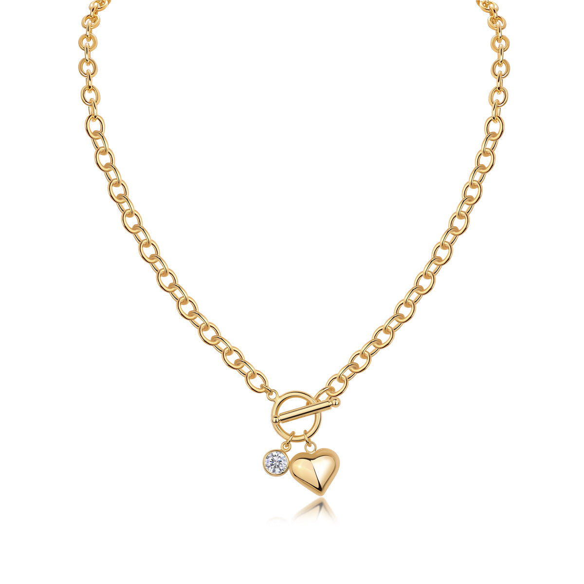 Gold-plated sterling silver heart charm necklace with moissanite, ethical moissanite jewellery Australia perfect for layering or gifting