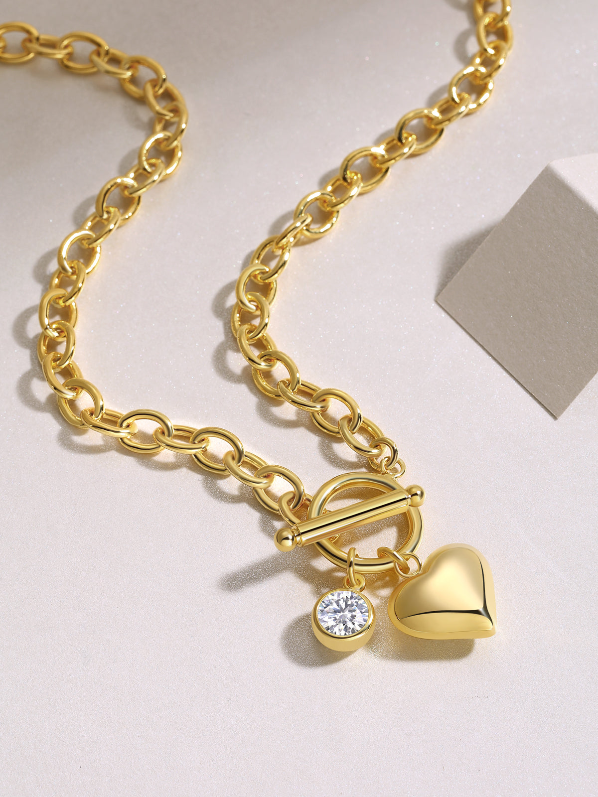 Gold-plated sterling silver heart charm necklace with moissanite, ethical moissanite jewellery Australia perfect for layering or gifting