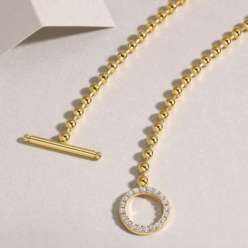 Gold moissanite lariat necklace with circle and bar | Y-shaped ethical jewellery Australia | Moissanite necklace Sydney