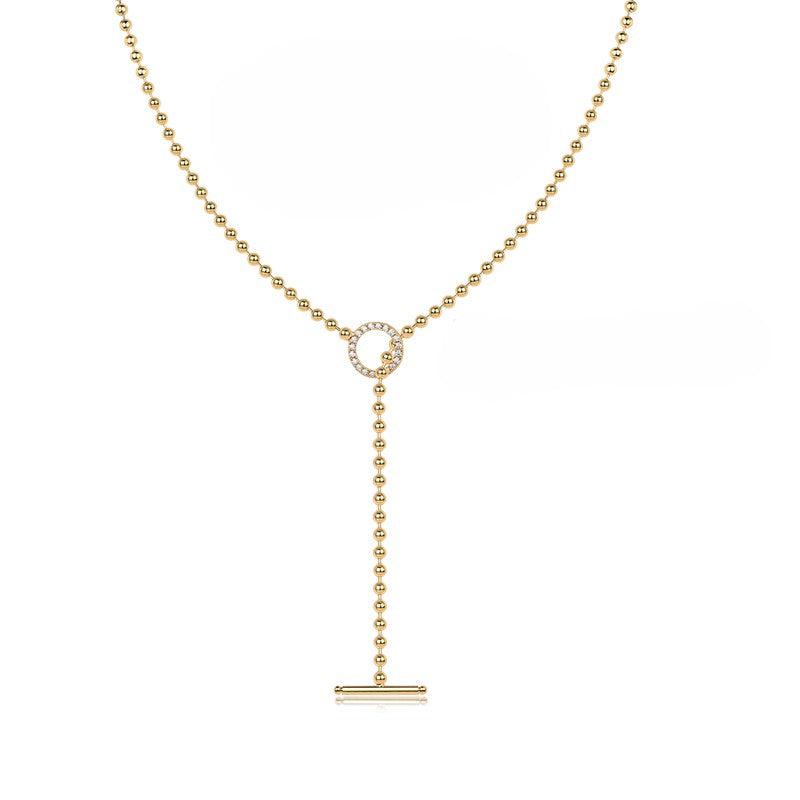Gold moissanite lariat necklace with circle and bar | Y-shaped ethical jewellery Australia | Moissanite necklace Sydney