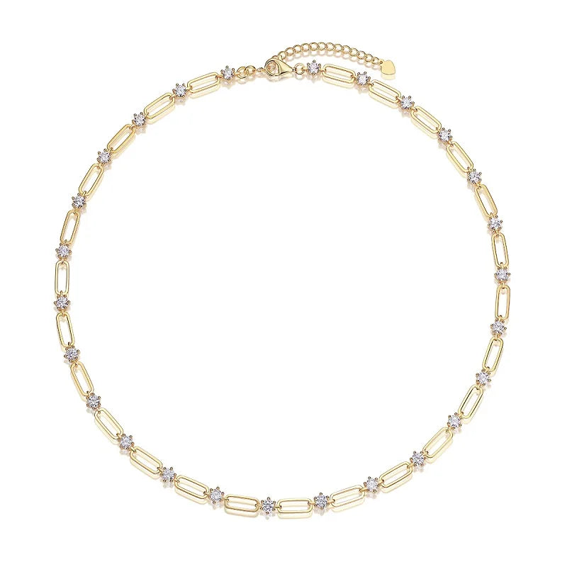 Gold Link Moissanite Choker Necklace