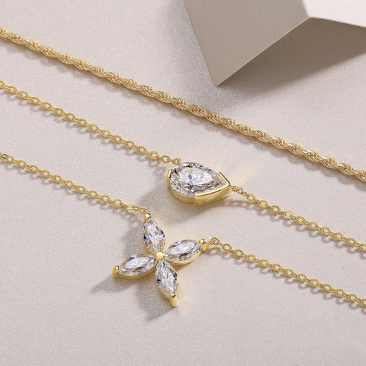 Layered Moissanite Necklace Set with Pear & Marquise Moissanites