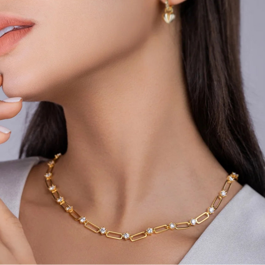 Gold Link Moissanite Choker Necklace