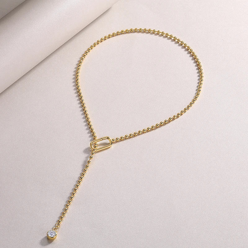 Beaded Necklace with Moissanite Drop & Link Detail