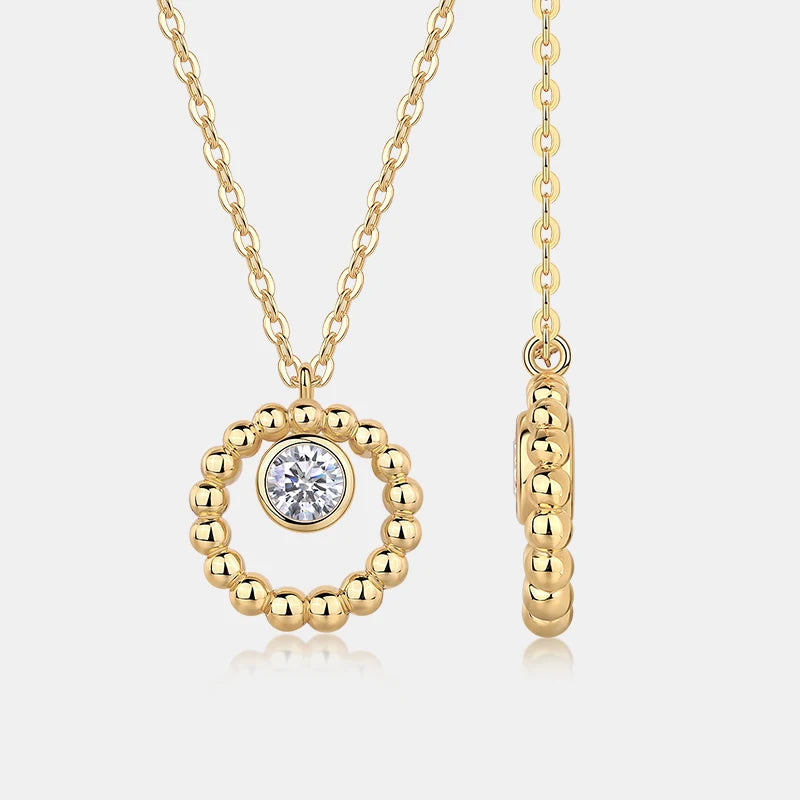 Beaded Circle Necklace with Moissanite Accent