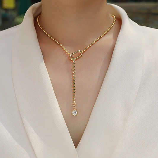 Beaded Necklace with Moissanite Drop & Link Detail