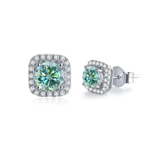 1ct tw Moissanite Square Halo Stud Earrings