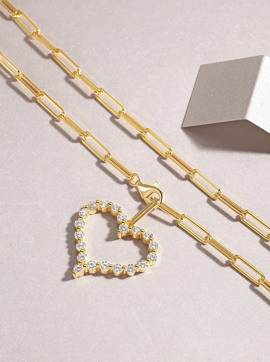 Gold Link Necklace with Moissanite Heart Pendant