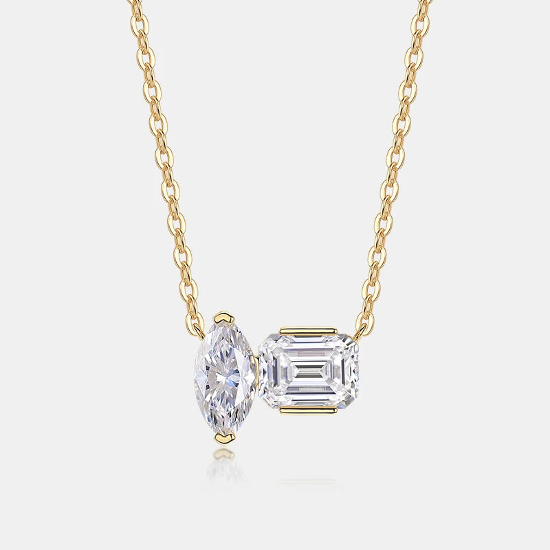 Marquise & Emerald Moissanite Gold Necklace