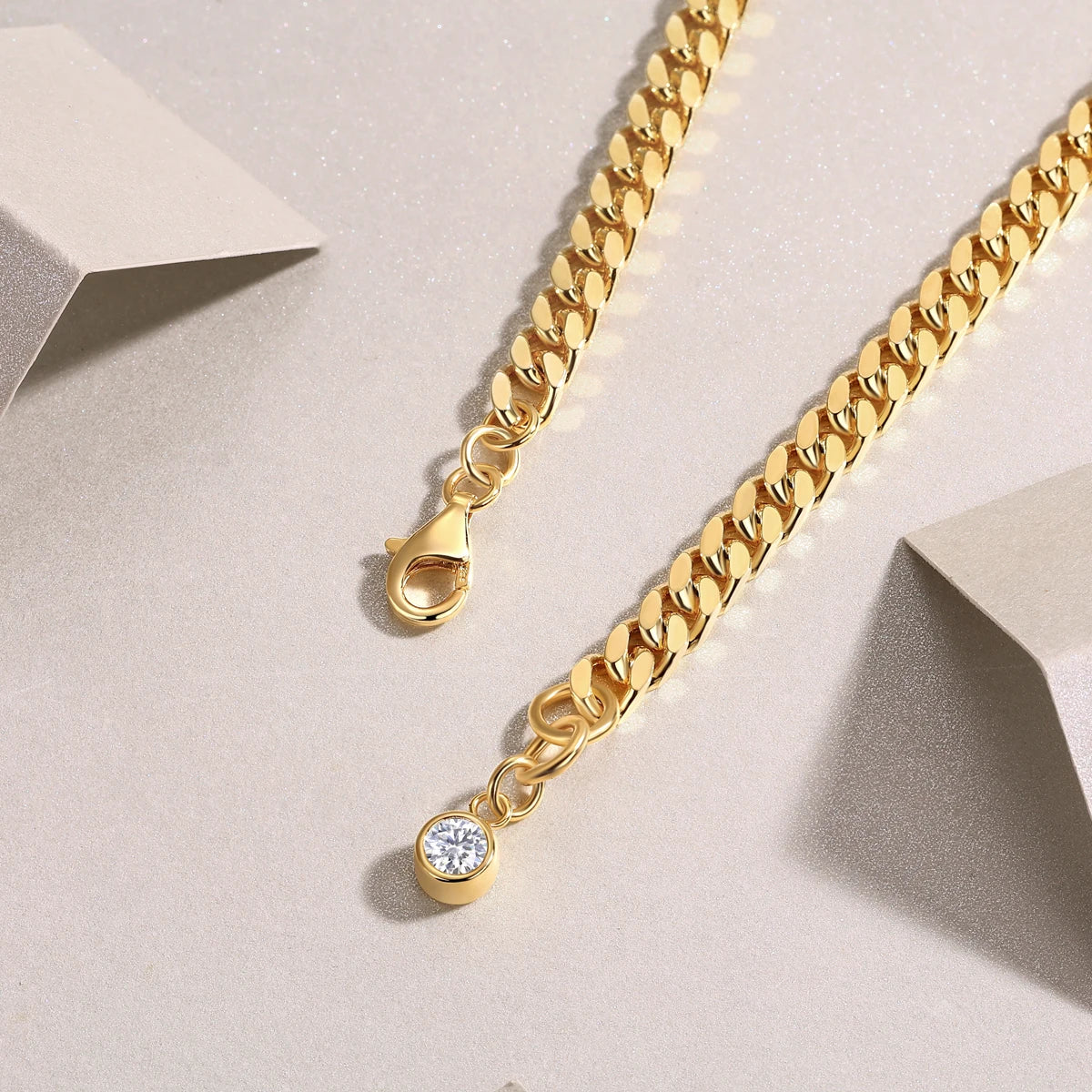 Gold Curb Chain Bracelet with Moissanite Charm