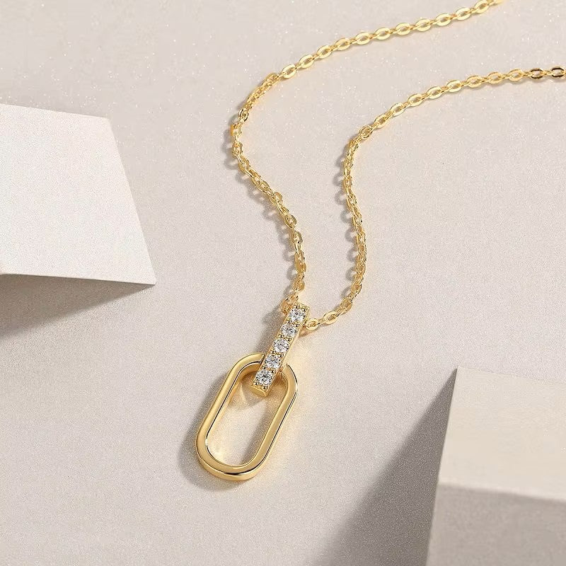 Gold Pavé Moissanite Link Pendant Necklace