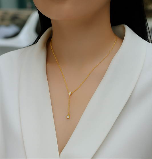 Y-Drop Moissanite Bezel Set Necklace