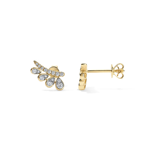 Leaf-inspired moissanite climber earrings in 14k yellow gold with pear and pavé stones – Gems of Elah