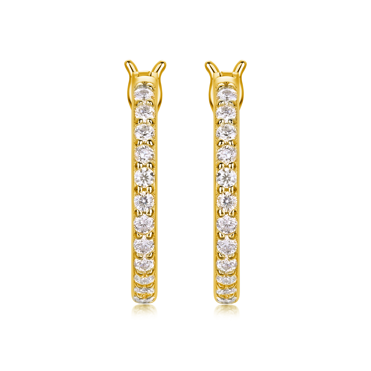 Gold-plated sterling silver hoop earrings with full pavé moissanite, diamond-style ethical jewellery perfect for daily or formal wear in Australia