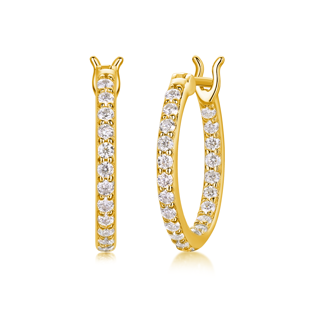 Gold-plated sterling silver hoop earrings with full pavé moissanite, diamond-style ethical jewellery perfect for daily or formal wear in Australia