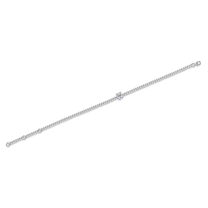 Oval Moissanite Silver Curb Chain Bracelet