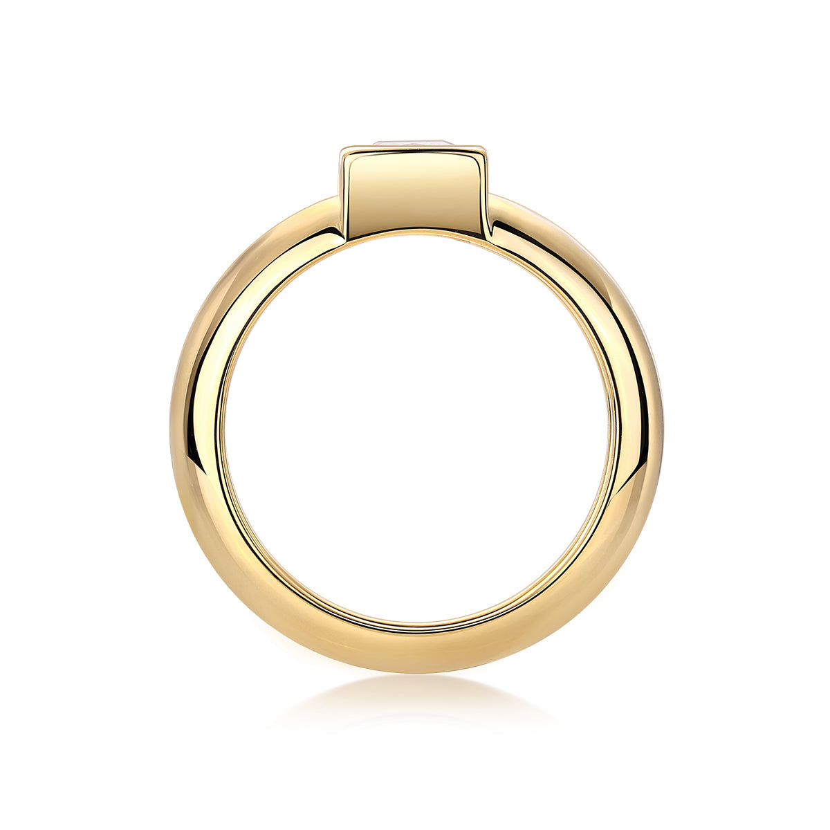 Princess-cut moissanite wide band ring for women in gold bezel setting | Moissanite jewellery Sydney | Ethical modern rings Australia