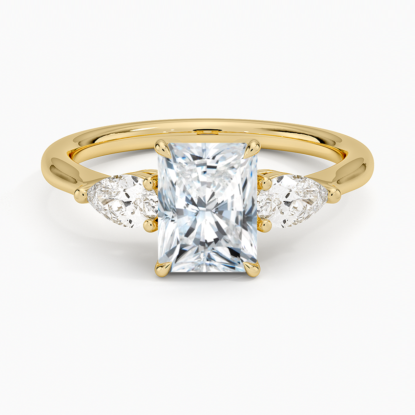 Radiant Cut Trilogy Ring in moissanite and yellow gold