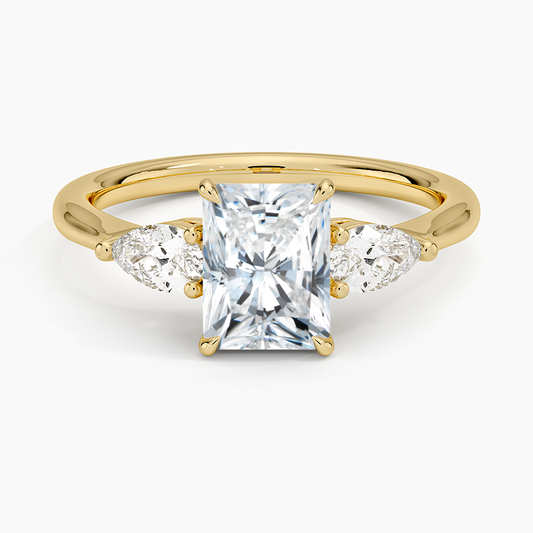 Radiant Cut Trilogy Ring in moissanite and yellow gold
