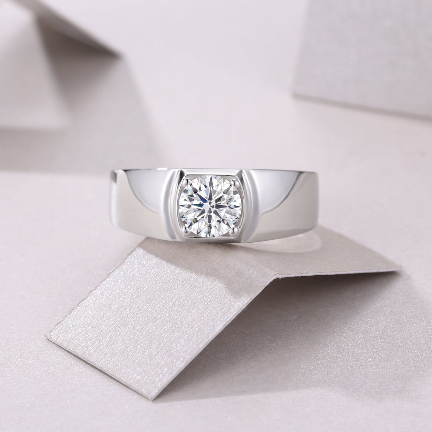 Wide Moissanite Signet Ring