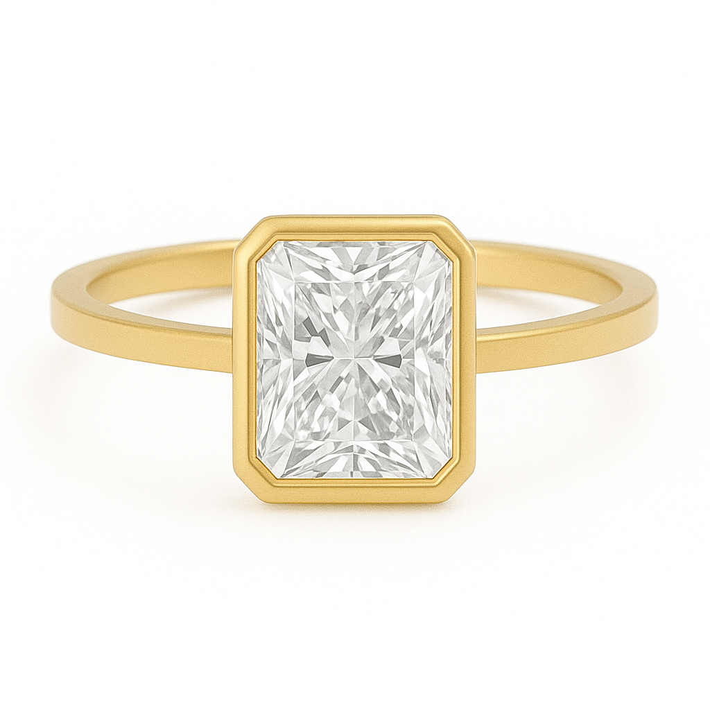 1 carat radiant cut moissanite engagement ring in gold-plated sterling silver – ethical diamond alternative jewellery in Sydney, Australia