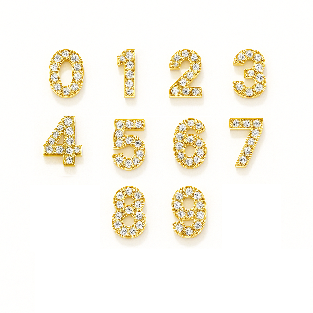 Gold numbers with diamond-studded digits on a white background
