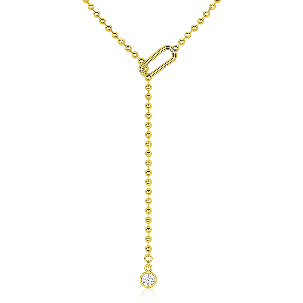 Beaded Necklace with Moissanite Drop & Link Detail