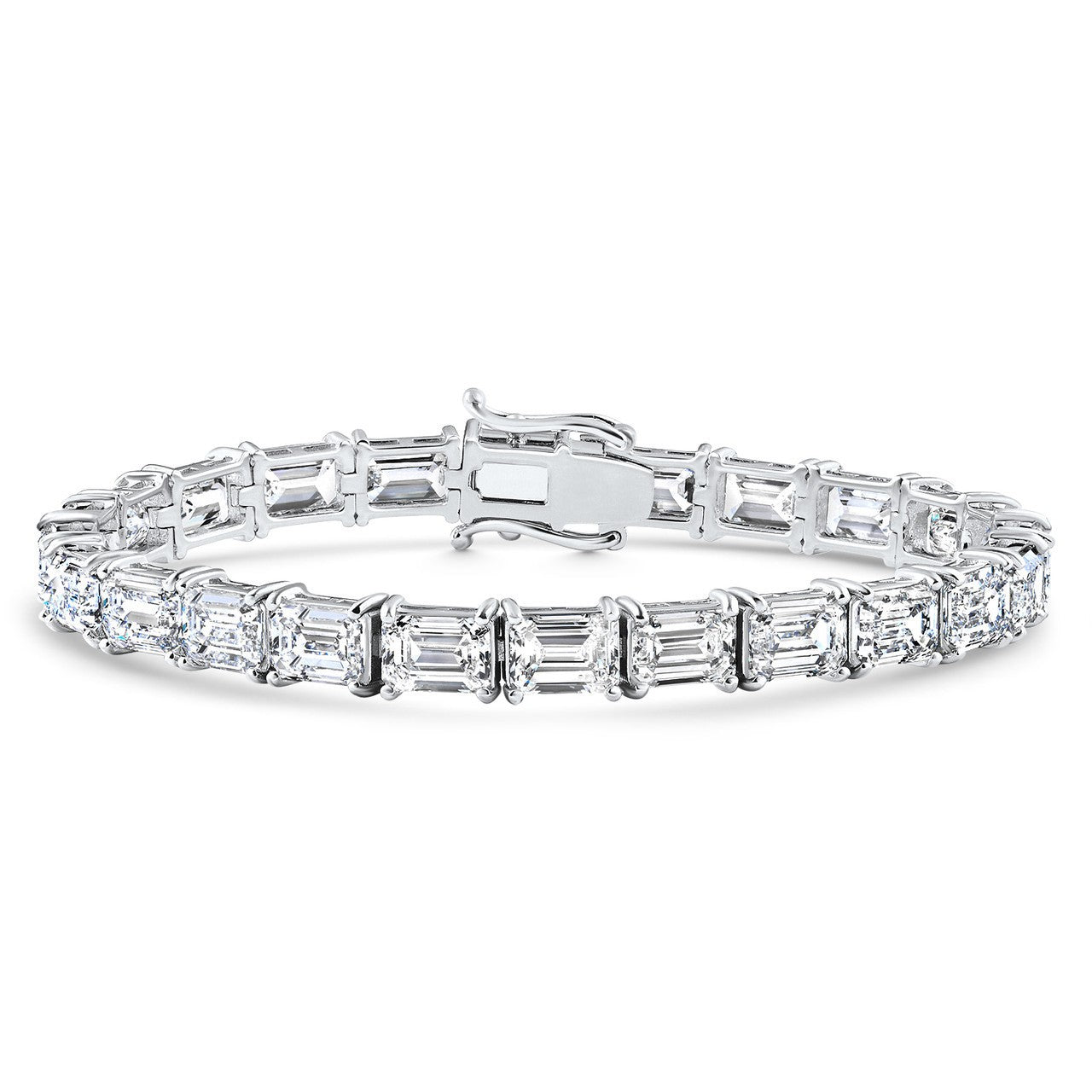 east west set Emerald cut moissanite tennis bracelet in white gold – ethical diamond alternative Australia