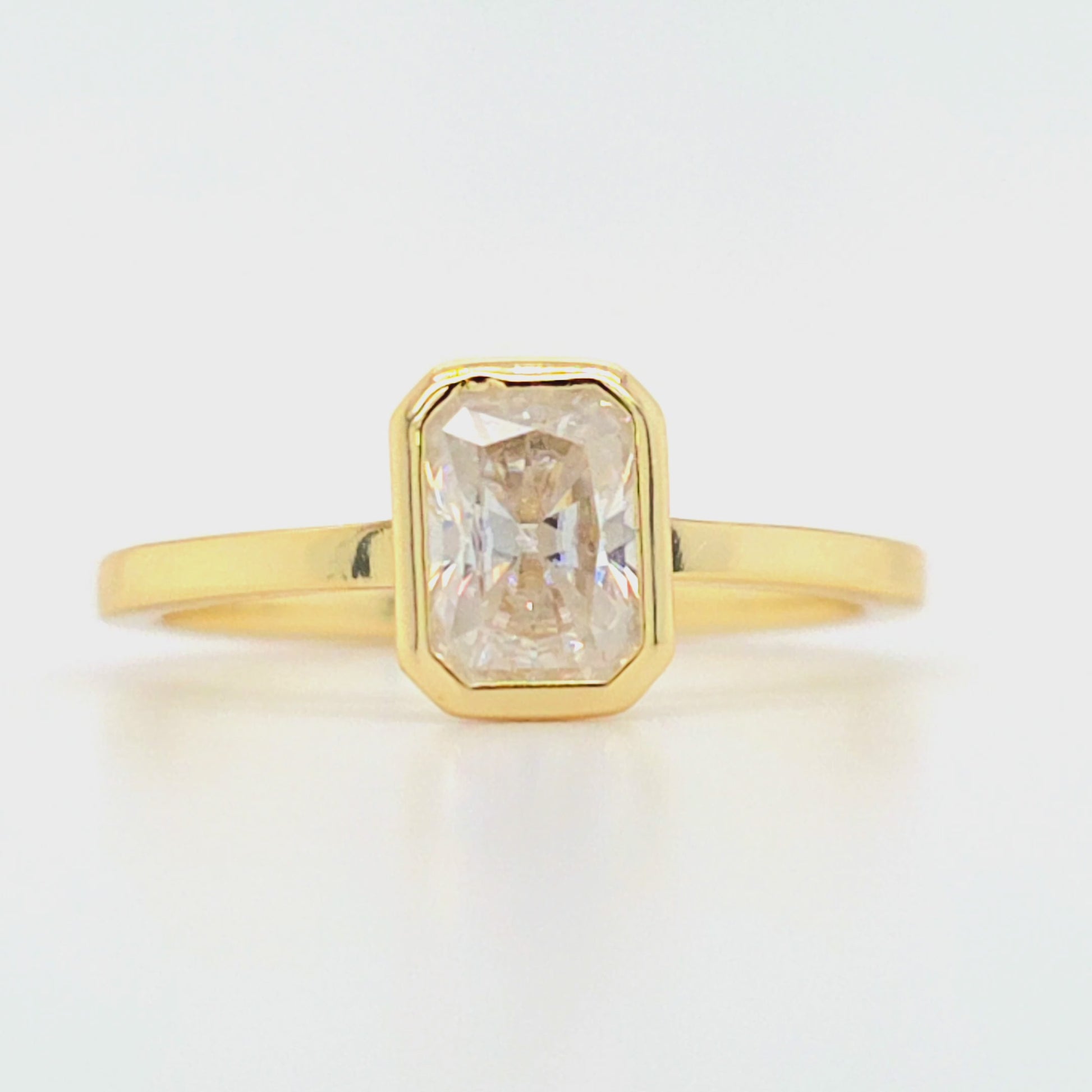 1 carat radiant cut moissanite engagement ring in gold-plated sterling silver – ethical diamond alternative jewellery in Sydney, Australia
