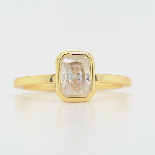 1 carat radiant cut moissanite engagement ring in gold-plated sterling silver – ethical diamond alternative jewellery in Sydney, Australia