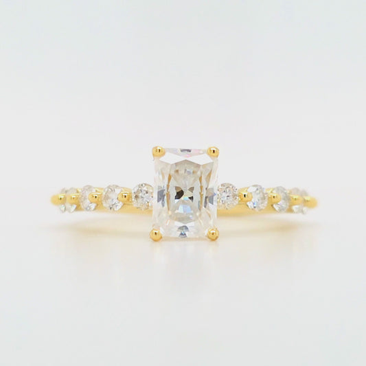 Radiant Cut Accent Band Moissanite Ring Ready to Ship