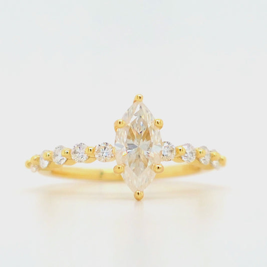 Marquise Cut Accent Band Moissanite Ring RTS