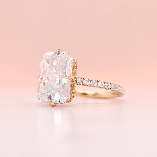 5.2ct Radiant Cut Crushed Ice Moissanite Floating Engagement Ring