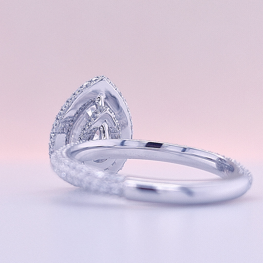 2 carat Pear Cut Moissanite Halo Ring 3D pave Ring