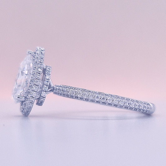 2 carat Pear Cut Moissanite Halo Ring 3D pave Ring