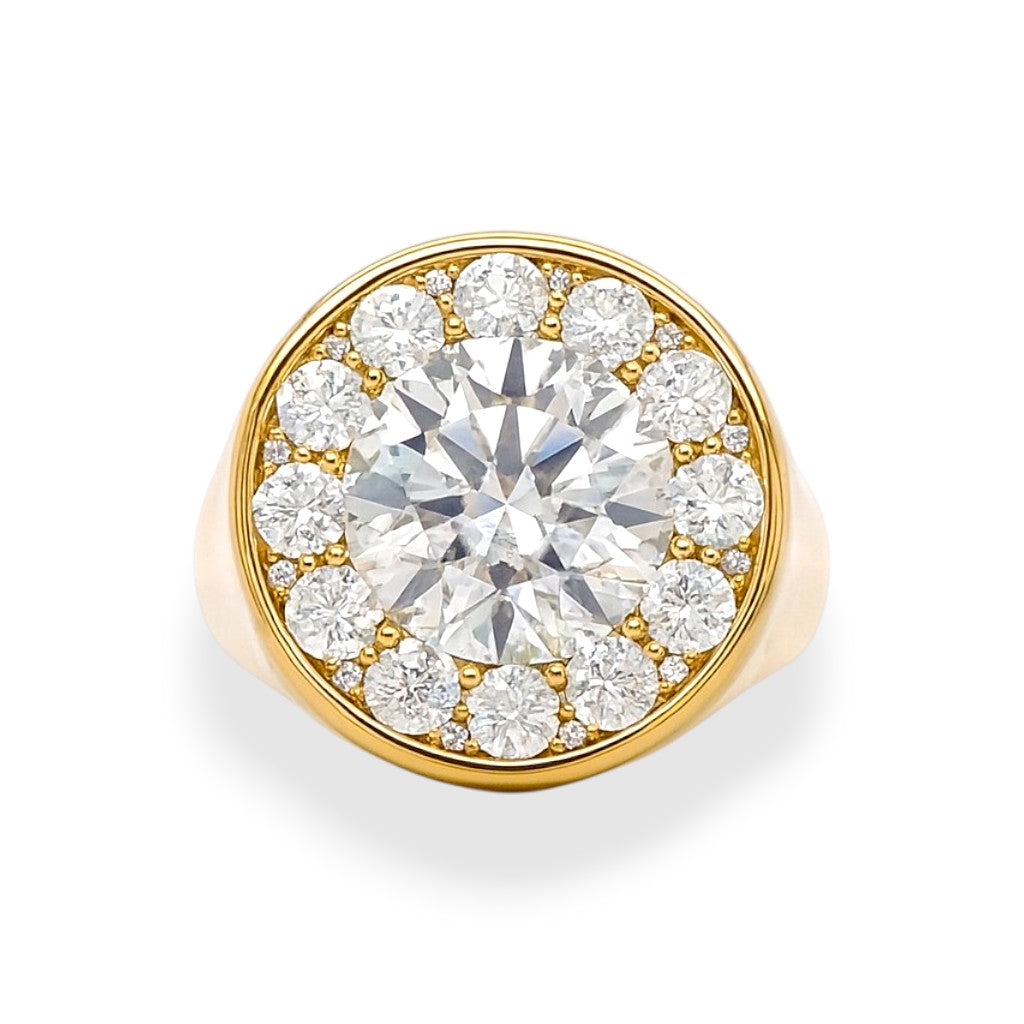 Bold Super Signet ring with 4.5ct moissanite centre and halo in yellow gold – Gems of Elah