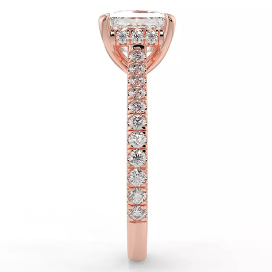 2.78ct princess cut moissanite engagement ring in yellow gold with hidden halo and pavé band, ethical alternative to diamond rings Australia