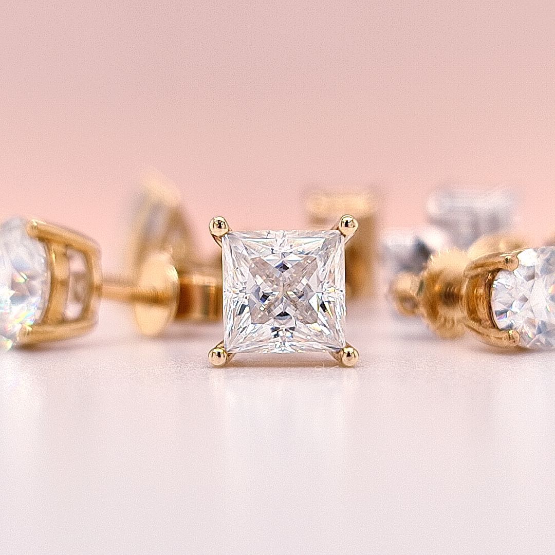 2 Carat tw Princess Cut Moissanite Stud Earrings
